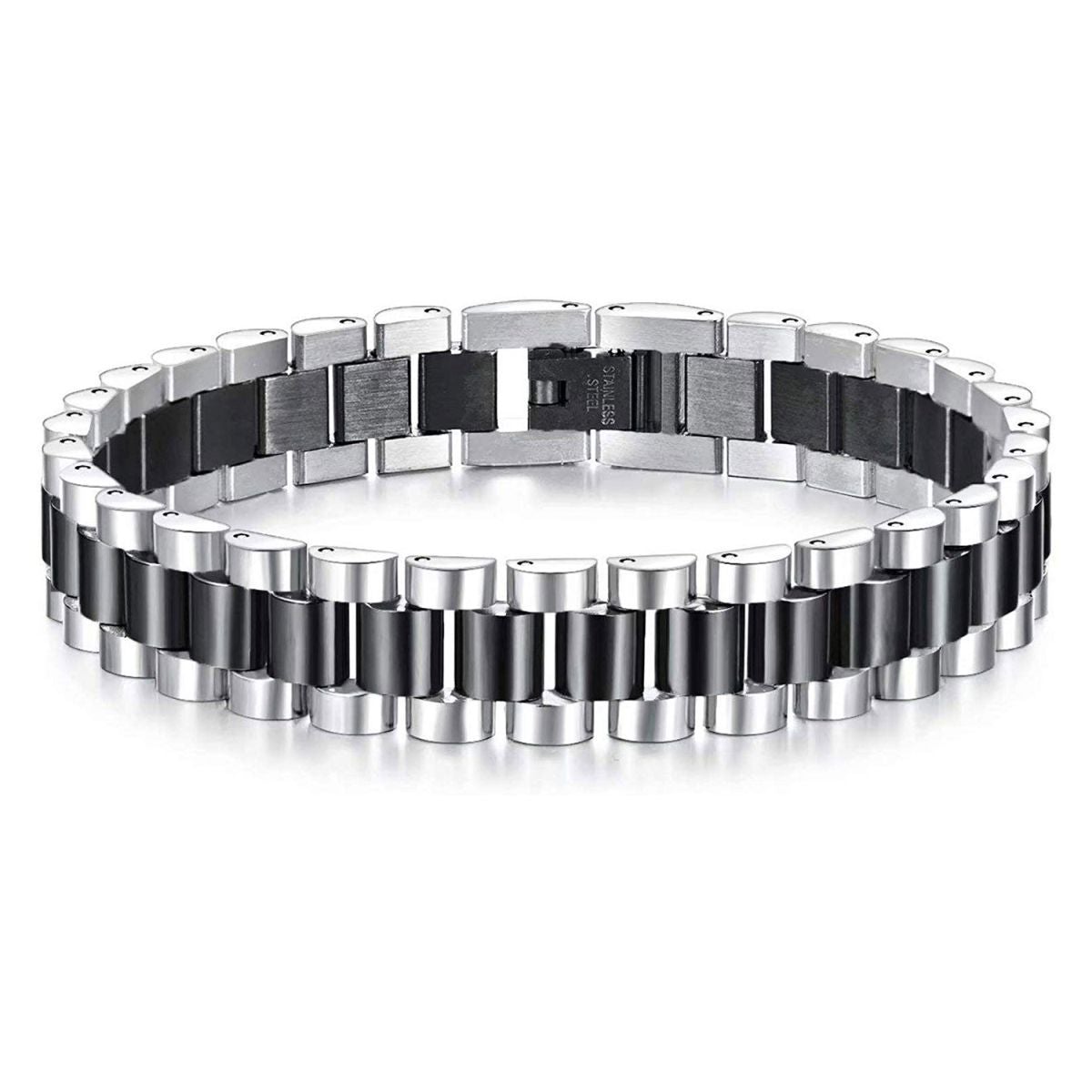 Luxury Watch Strap Silver Black 316L Stainless Steel Bracelet Men Bulk