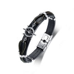 Anchor Rudder Sailor 316L Stainless Steel Black Leather Bracelet Bulk