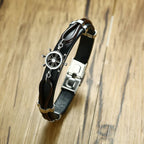Anchor Rudder Sailor 316L Stainless Steel Black Leather Bracelet Bulk