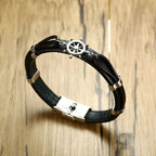 Anchor Rudder Sailor 316L Stainless Steel Black Leather Bracelet Bulk