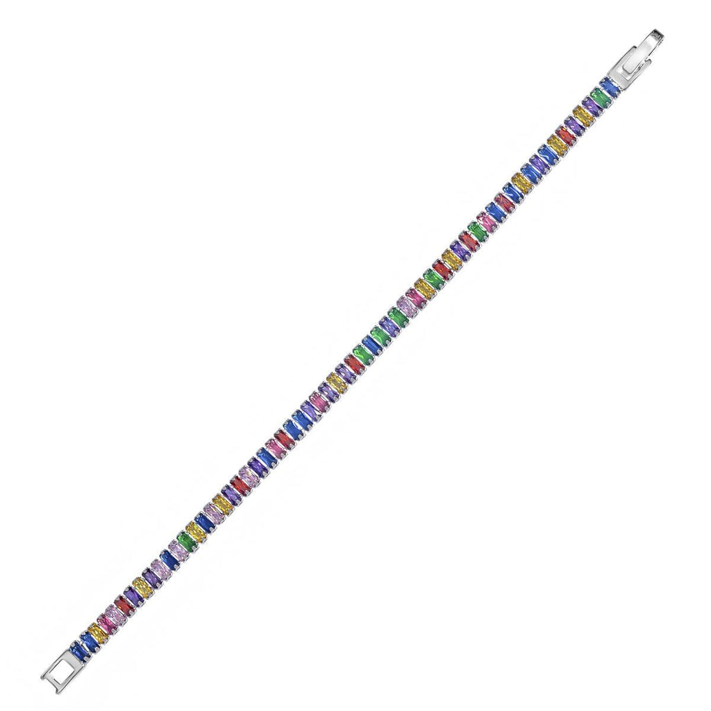 Rainbow Baguette Silver Cubic Zirconia American Diamonds Bracelet