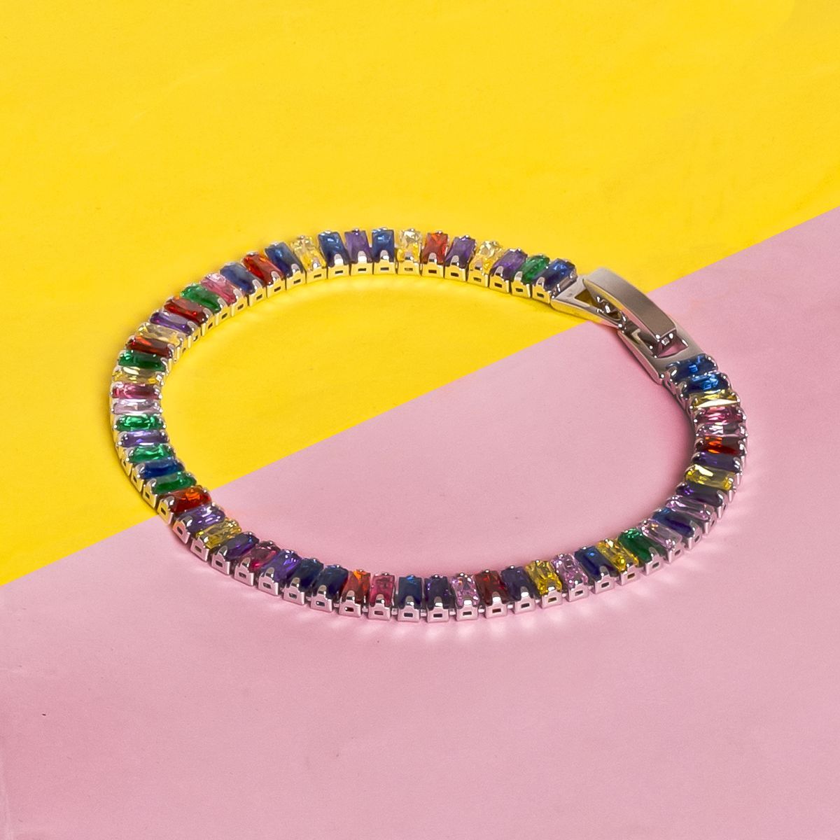 Rainbow Baguette Silver Cubic Zirconia American Diamonds Bracelet Main image