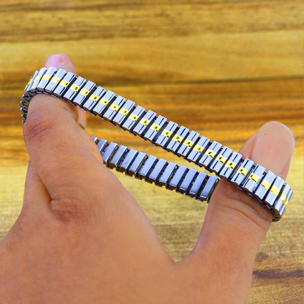 Watch Strap Stretch Gold Silver 316L Stainless Steel Bracelet Men