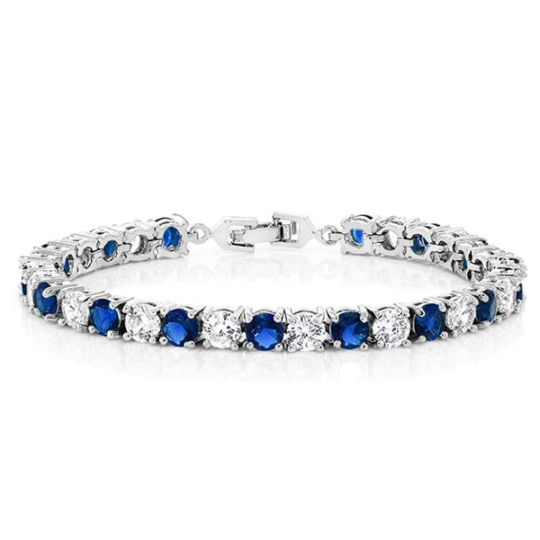 Classic Round Cubic Zirconia Blue Sapphire Tennis Bracelet Women Bulk Main image