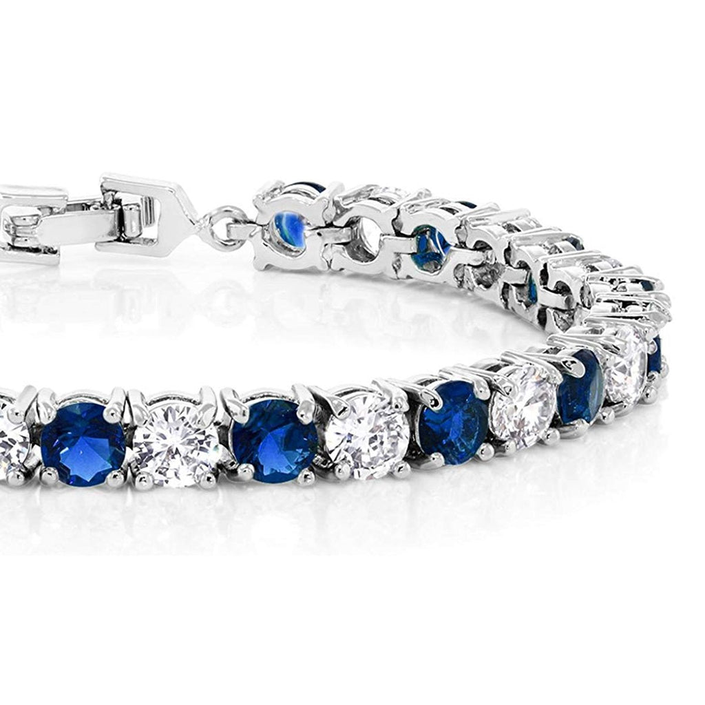 Classic Round Cubic Zirconia Blue Sapphire Tennis Bracelet Women Bulk