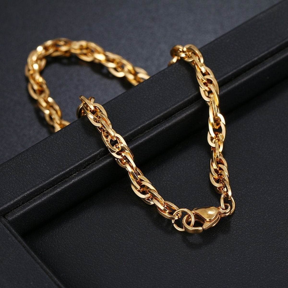 Triple Links Korean 18K Gold Placed Links Chain Bracelet For Men Bulk