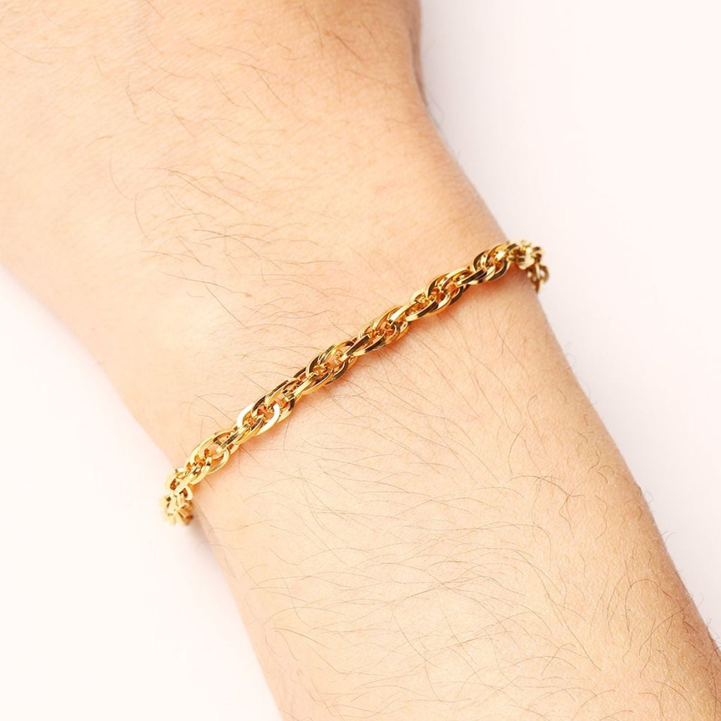 Triple Links Korean 18K Gold Placed Links Chain Bracelet For Men Bulk