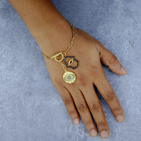Gold Evil Eye Medal Hamsa Charm Link Bracelet For Women Bulk Main image