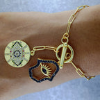 Gold Evil Eye Medal Hamsa Charm Link Bracelet For Women Bulk