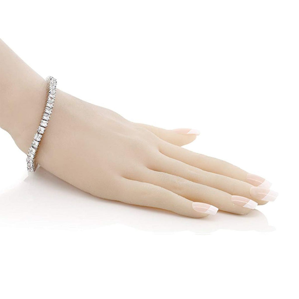 Princess Cut CZ American Diamond Silver Tennis Bracelet Bulk
