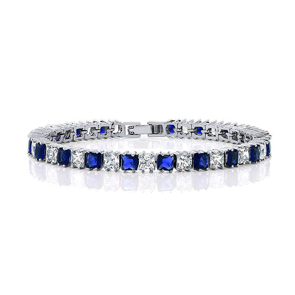 Princess Cut Cubic Zirconia Blue Sapphire Tennis Bracelet Women Bulk