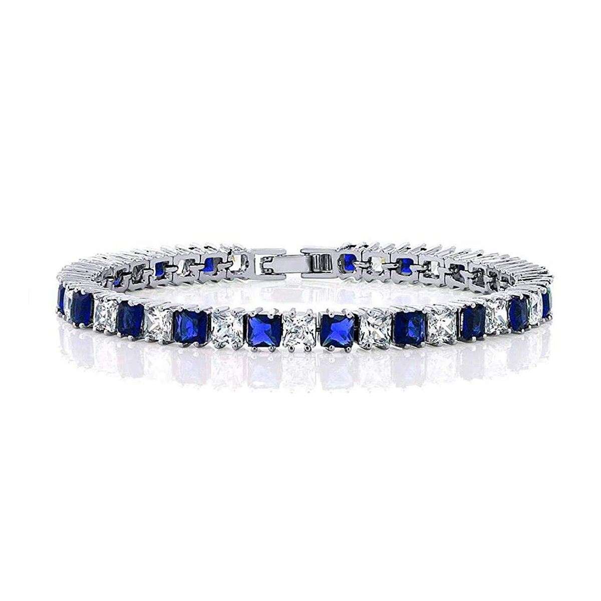 Princess Cut Cubic Zirconia Blue Sapphire Tennis Bracelet Women Bulk