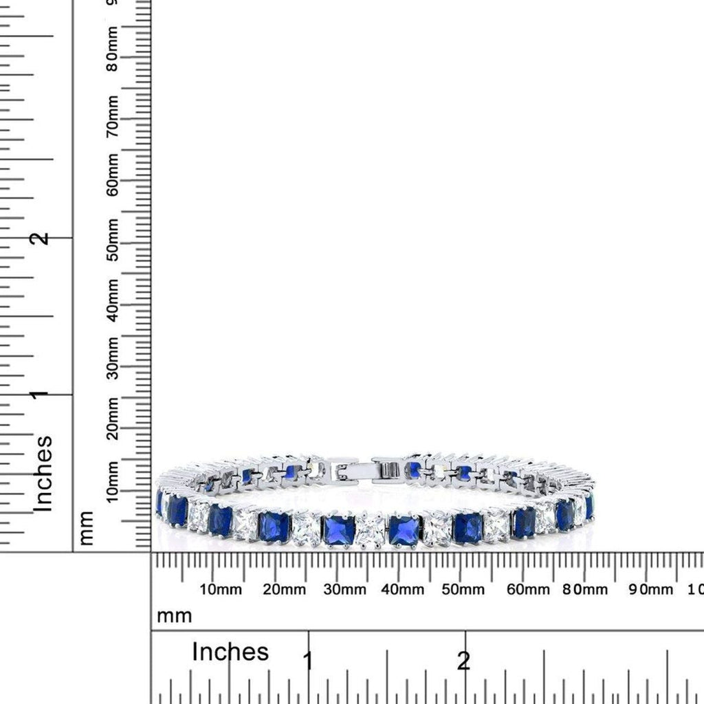 Princess Cut Cubic Zirconia Blue Sapphire Tennis Bracelet Women Bulk