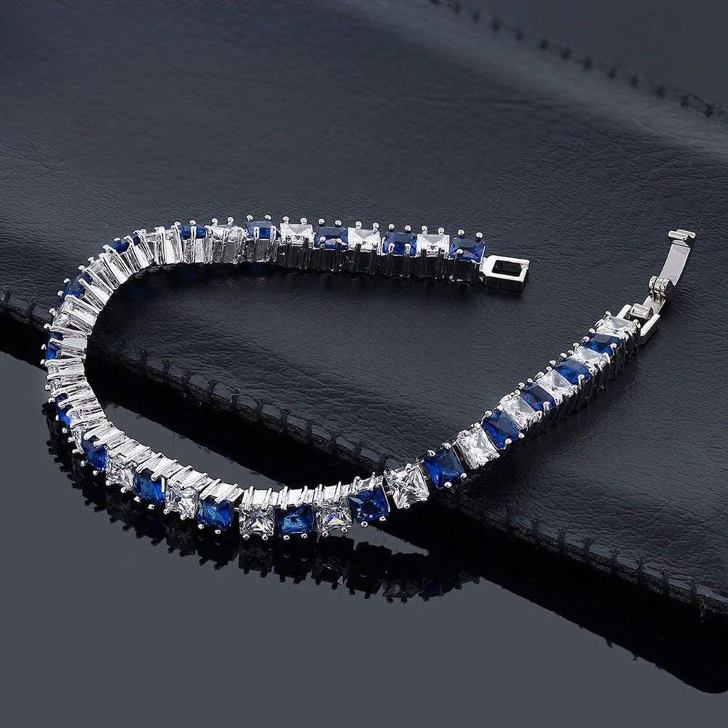Princess Cut Cubic Zirconia Blue Sapphire Tennis Bracelet Women Bulk