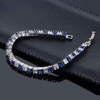 Princess Cut Cubic Zirconia Blue Sapphire Tennis Bracelet Women Bulk