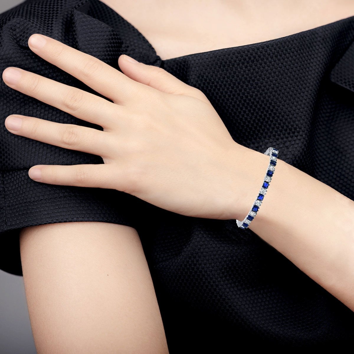 Princess Cut Cubic Zirconia Blue Sapphire Tennis Bracelet Women Bulk