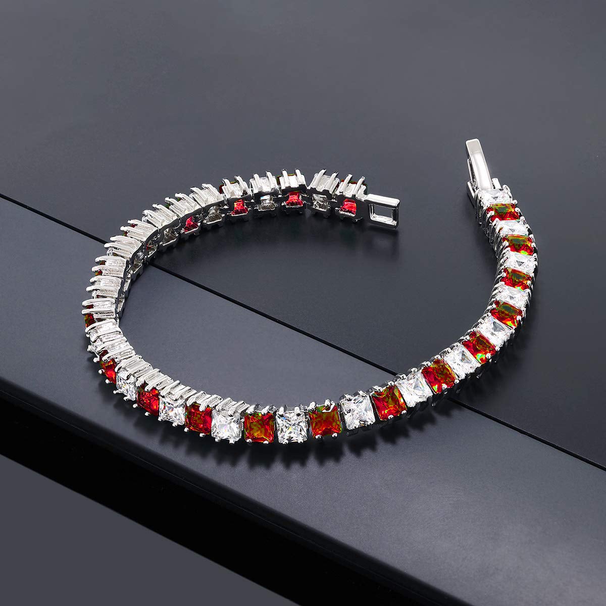 Classic Princess Cubic Zirconia Ruby Red Tennis Bracelet Women Bulk