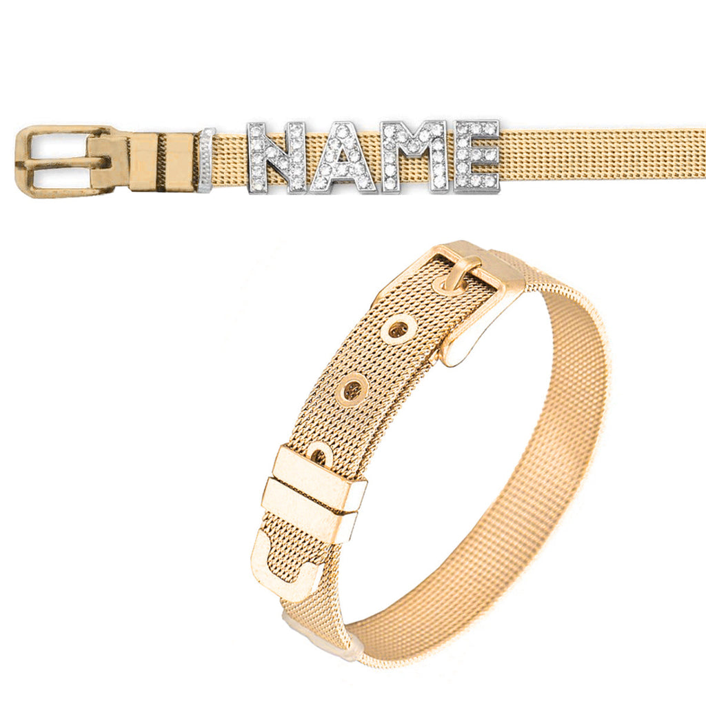 Personalised Name Alphabet Initial Letter Stainless Steel Rhinestone Bracelet
