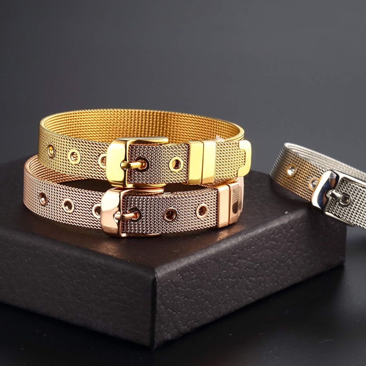 Watch Strap Mesh Belt Buckle 18K Gold Stainless Steel Bracelet Bulk