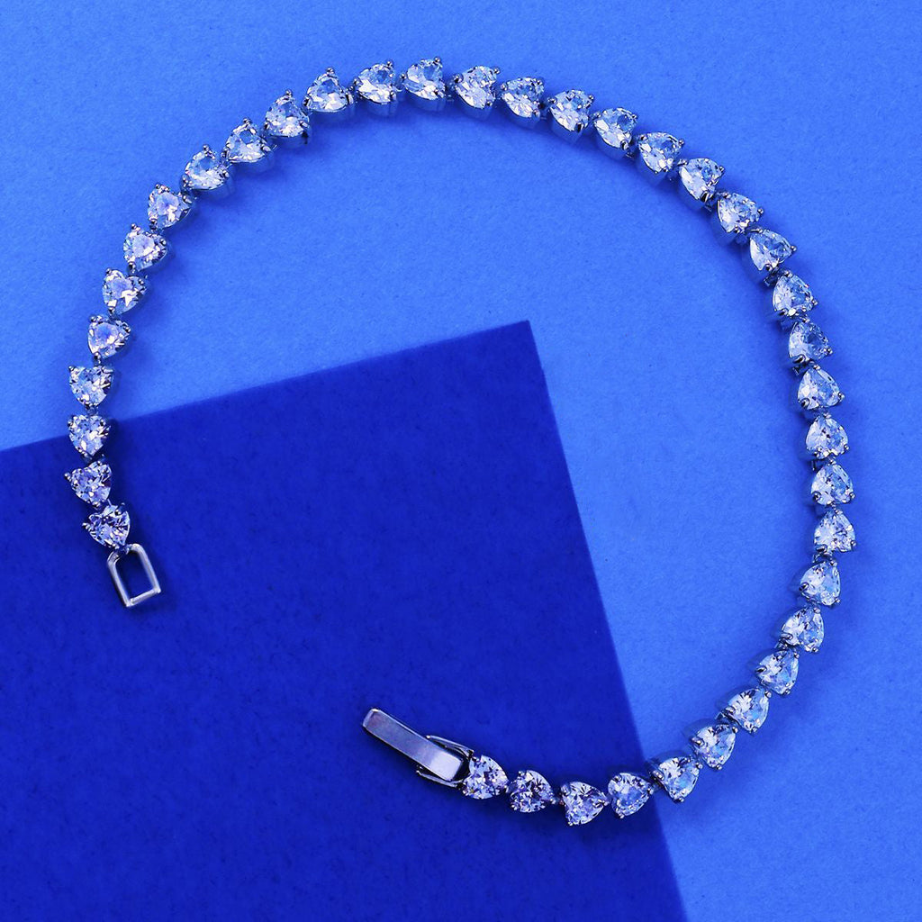 Love Heart CZ American Diamond Silver Tennis Bracelet Girl Bulk