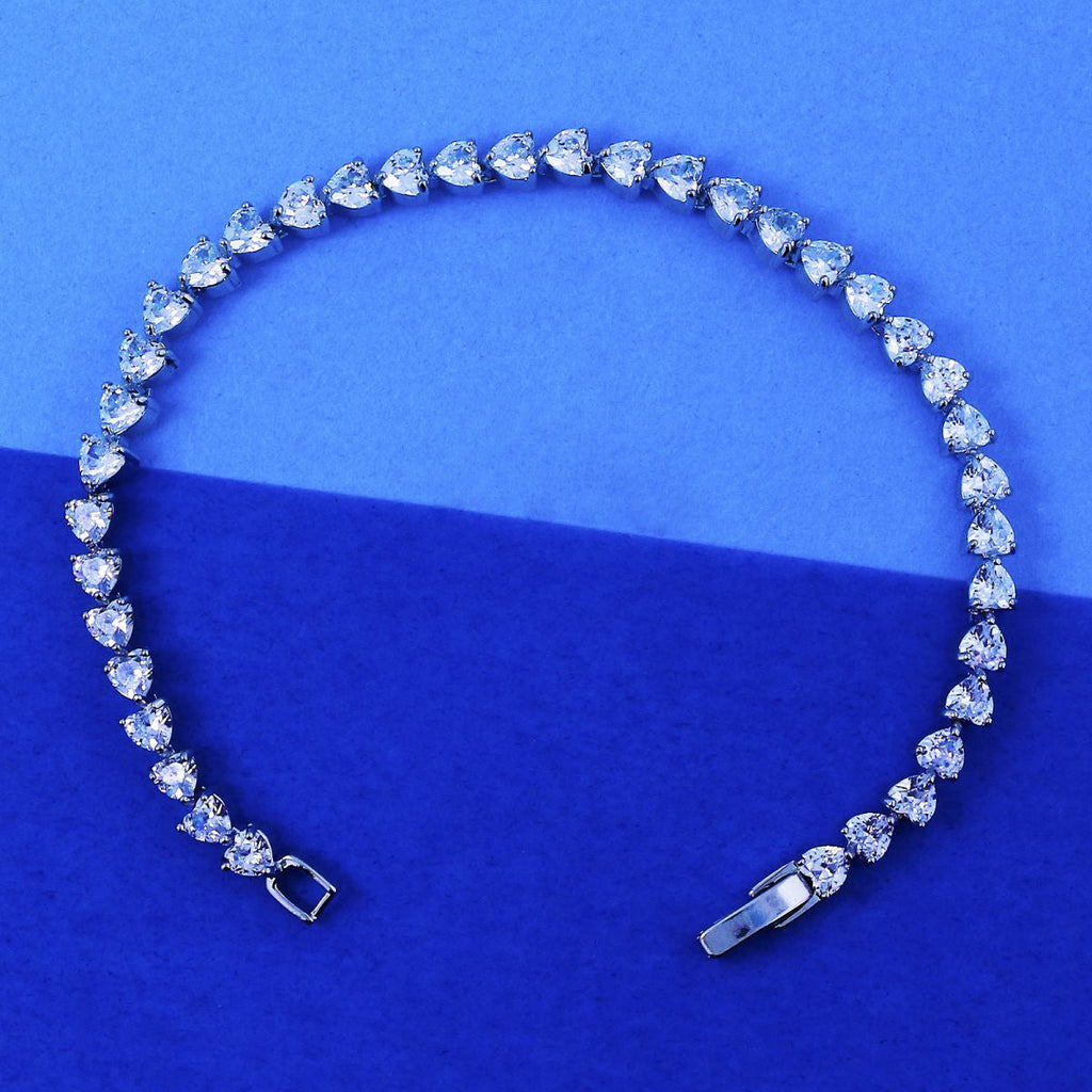 Love Heart CZ American Diamond Silver Tennis Bracelet Girl Bulk
