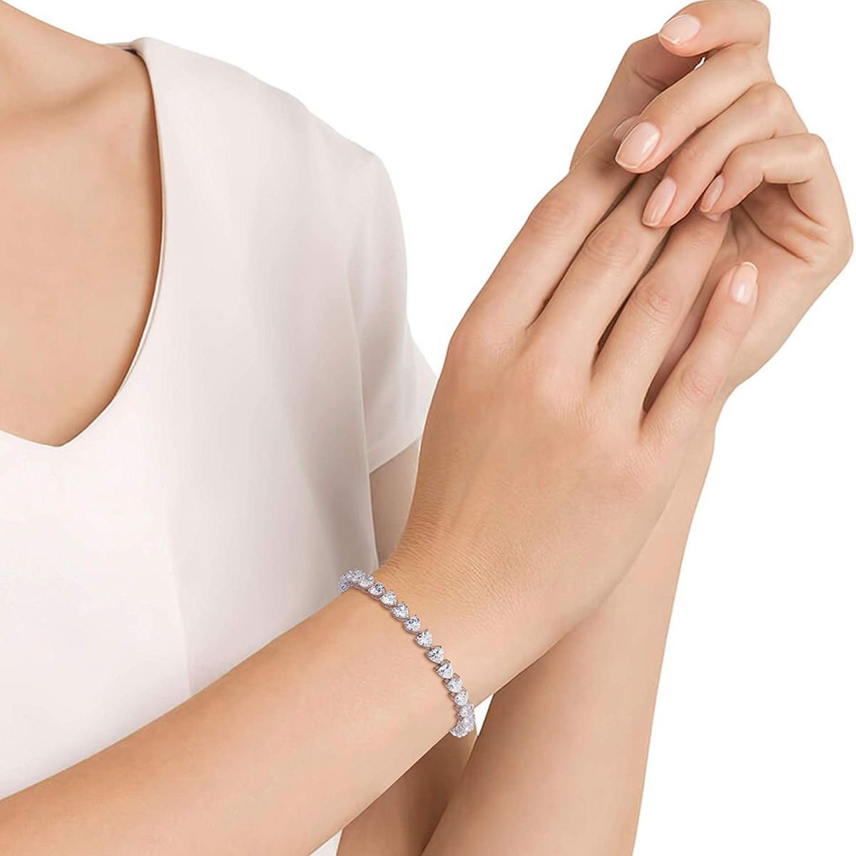 Love Heart CZ American Diamond Silver Tennis Bracelet Girl Bulk