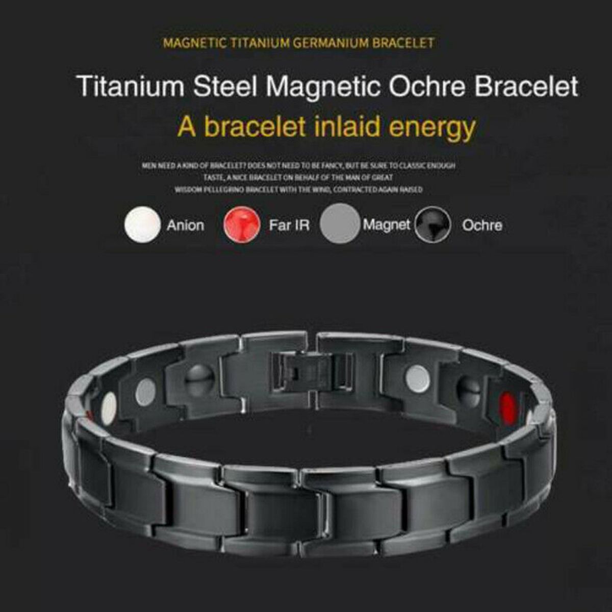 Black Stainless Steel Magnet Health Care Therapy Bio Energy Bracelet