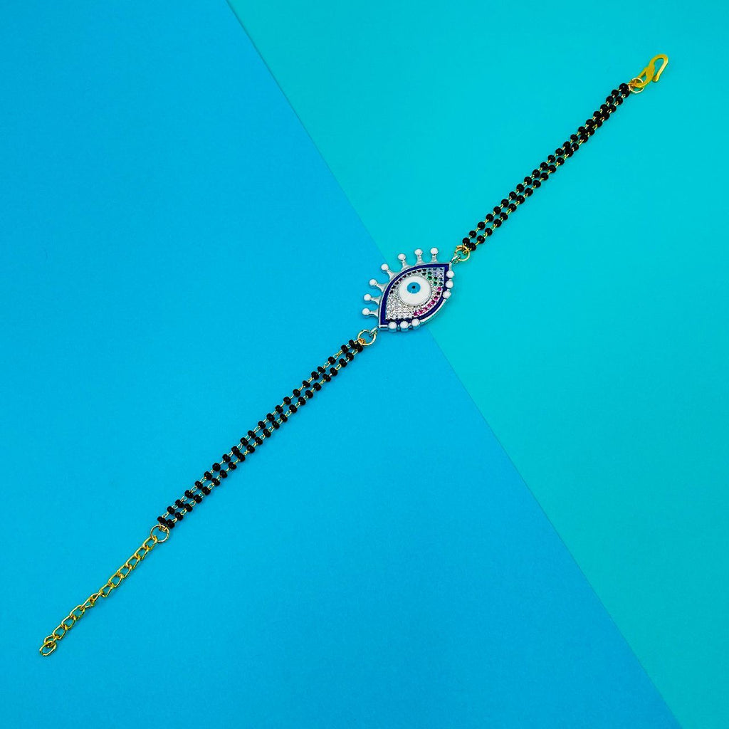 Turkish Blue Evil Eye Good Luck Cubic Zirconia Adjustable Hand Wrist Mangalsutra Bracelet Women