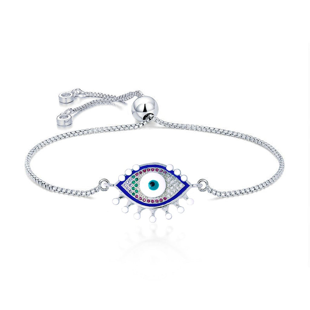 Turkish Evil Eye Lucky CZ American Diamond Slider Bracelet Bulk