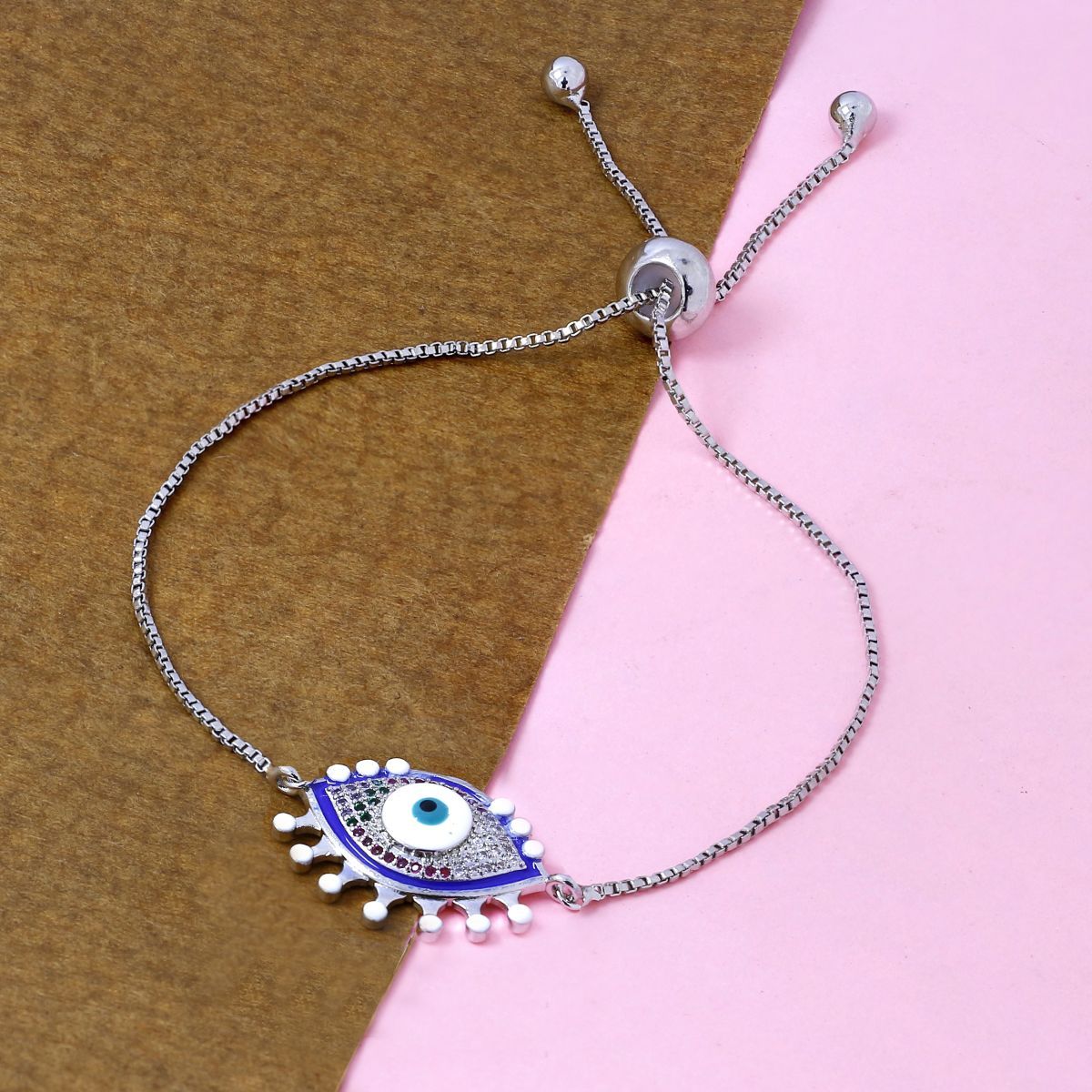 Turkish Evil Eye Lucky CZ American Diamond Slider Bracelet Bulk