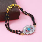 Women'S Turkish Evil Eye Good Luck Cubic Zirconia Adjustable Hand Wrist Brass Mangalsutra Bracelet (Silver)
