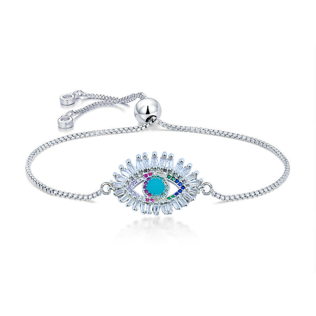 Turkish Evil Eye Lucky CZ American Diamond Slider Bracelet Bulk