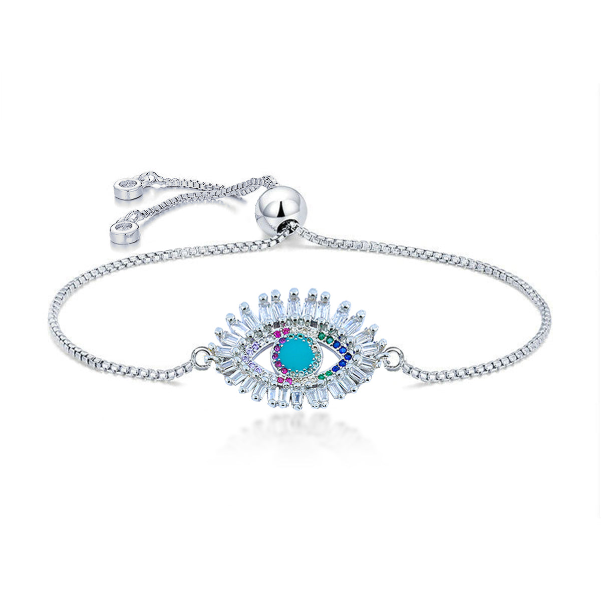 Turkish Evil Eye Lucky CZ American Diamond Slider Bracelet Bulk