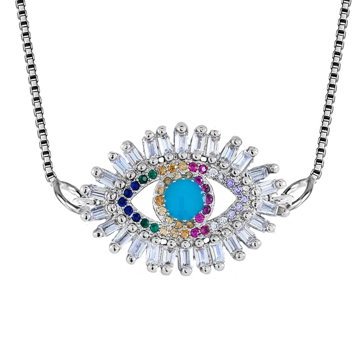 Turkish Evil Eye Cubic Zirconia Necklace Pendant Chain Women Bulk
