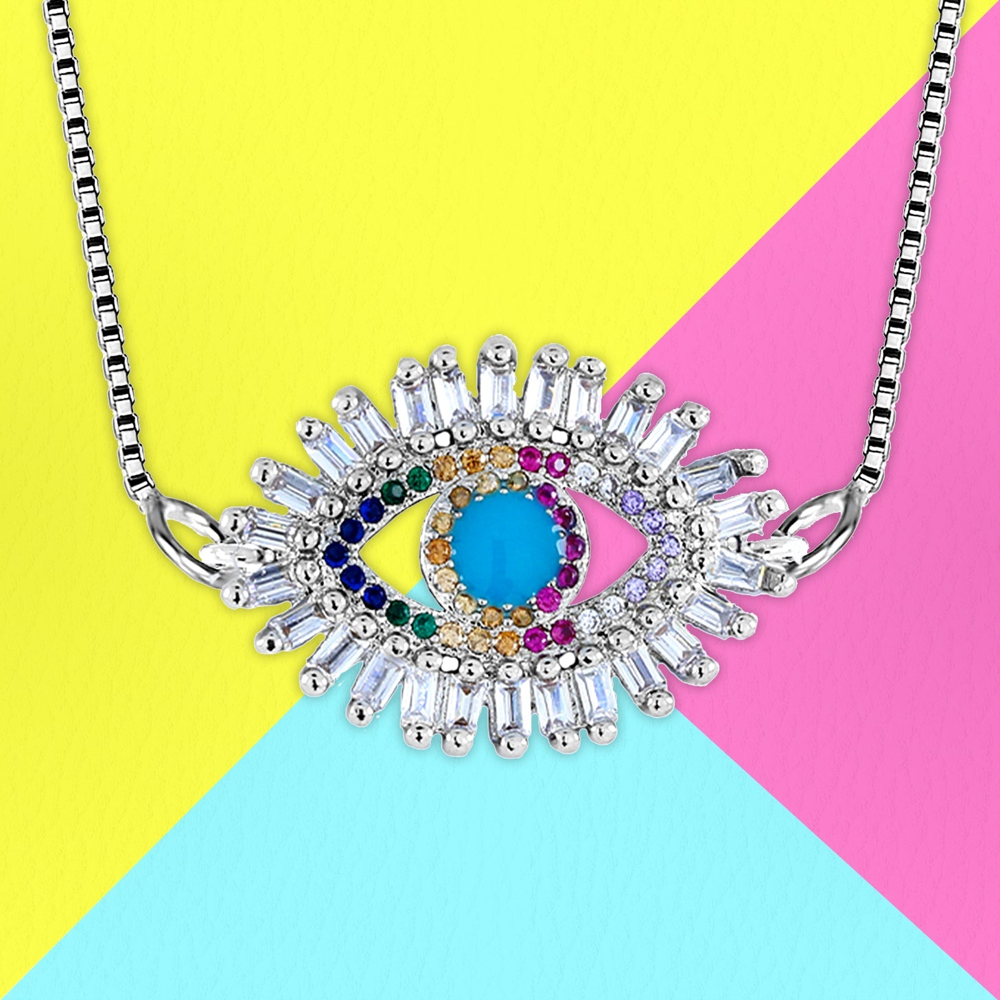 Turkish Evil Eye Cubic Zirconia Necklace Pendant Chain Women Bulk
