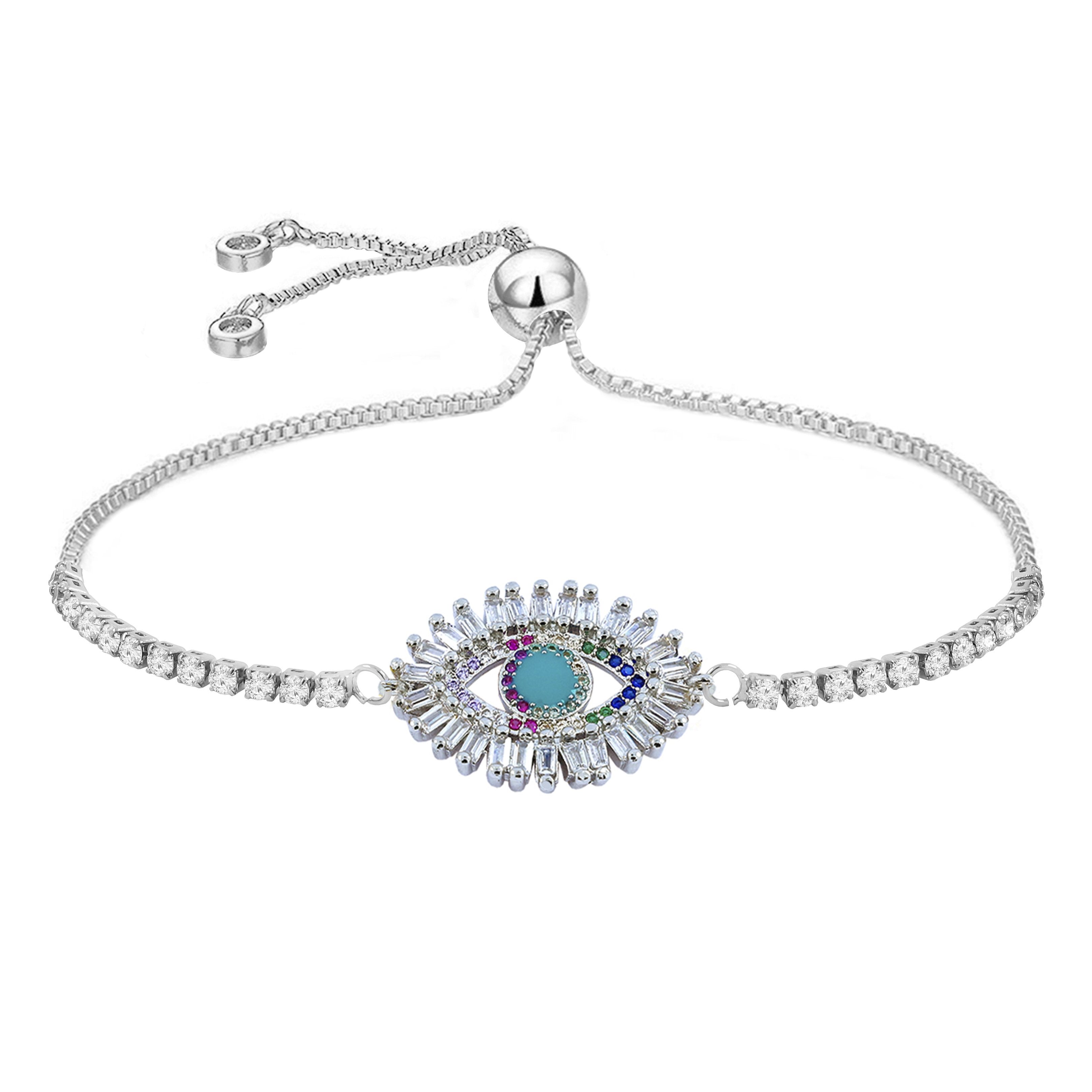 Silver Green Slider Turkish Evil Eye Bracelet For Women Bulk