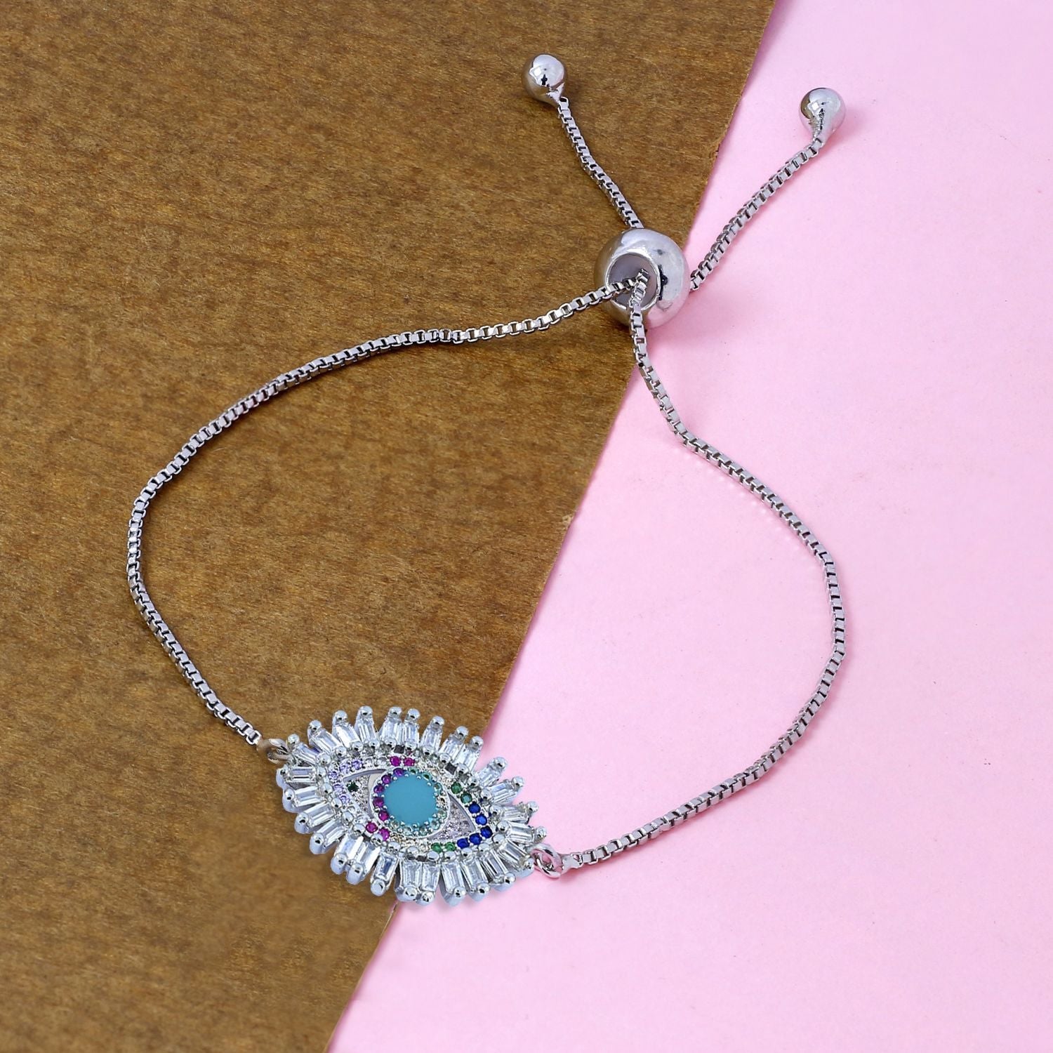 Turkish Evil Eye Lucky CZ American Diamond Slider Bracelet Bulk Main image