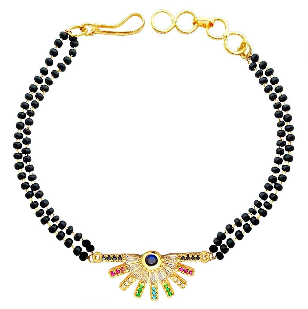 Delicate Rainbow Colourful 18K Gold Cubic Zirconia American Diamond Ball Slider Expandable Adjustable Hand Wrist Mangalsutra Bracelet Women