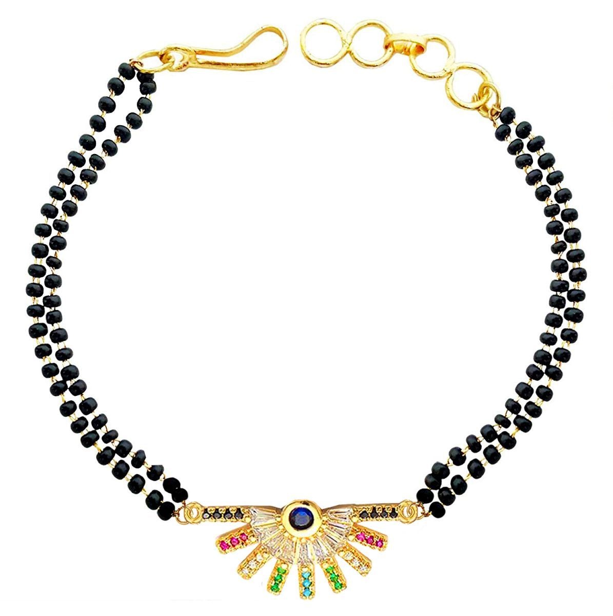 Delicate Rainbow Colourful 18K Gold Cubic Zirconia American Diamond Ball Slider Expandable Adjustable Hand Wrist Mangalsutra Bracelet Women