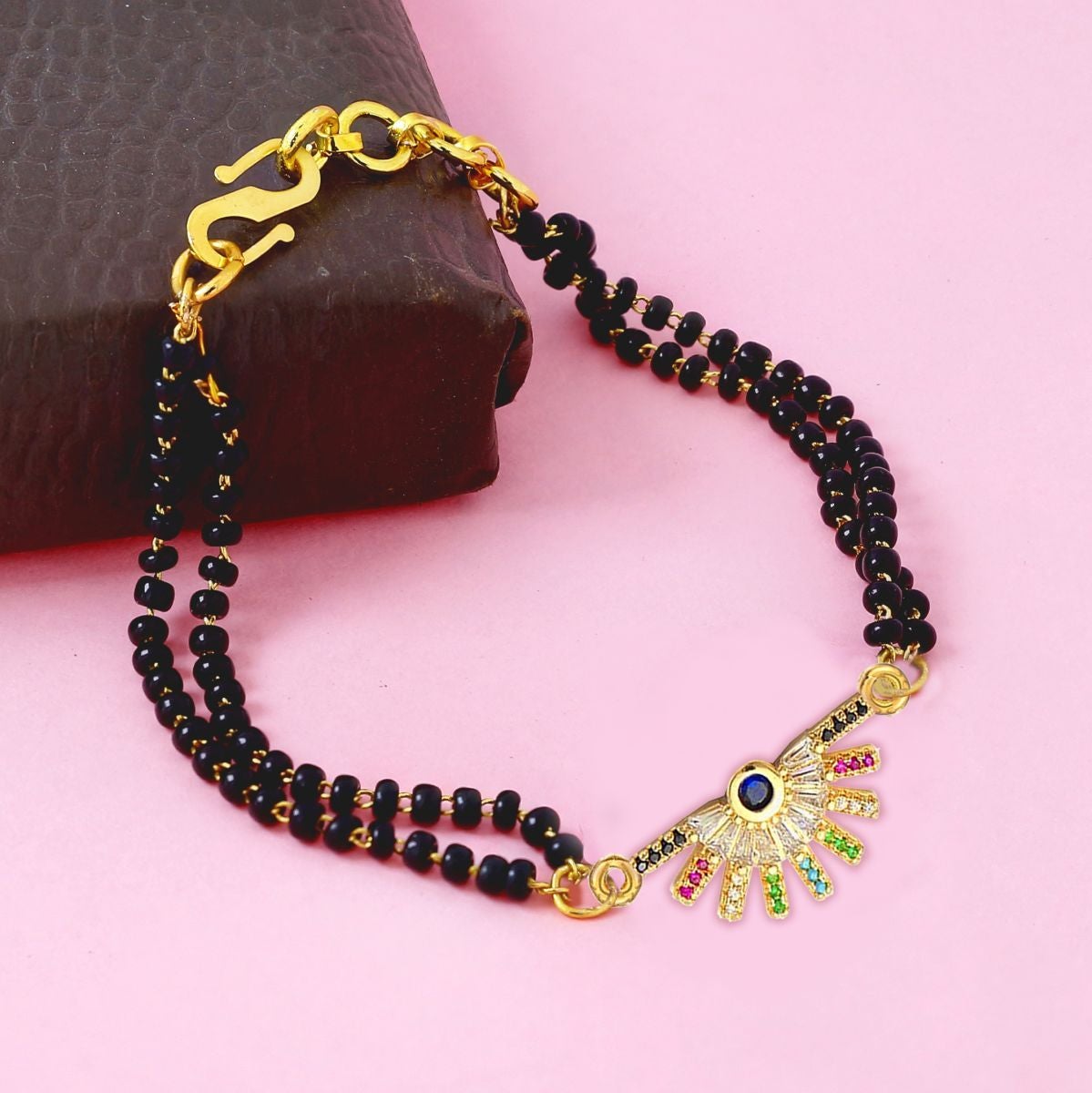 Delicate Rainbow Colourful 18K Gold Cubic Zirconia American Diamond Ball Slider Expandable Adjustable Hand Wrist Mangalsutra Bracelet Women Main image