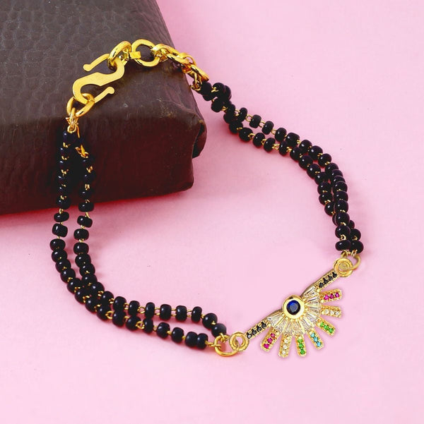 Delicate Rainbow Colourful 18K Gold Cubic Zirconia American Diamond Ball Slider Expandable Adjustable Hand Wrist Mangalsutra Bracelet Women Main image