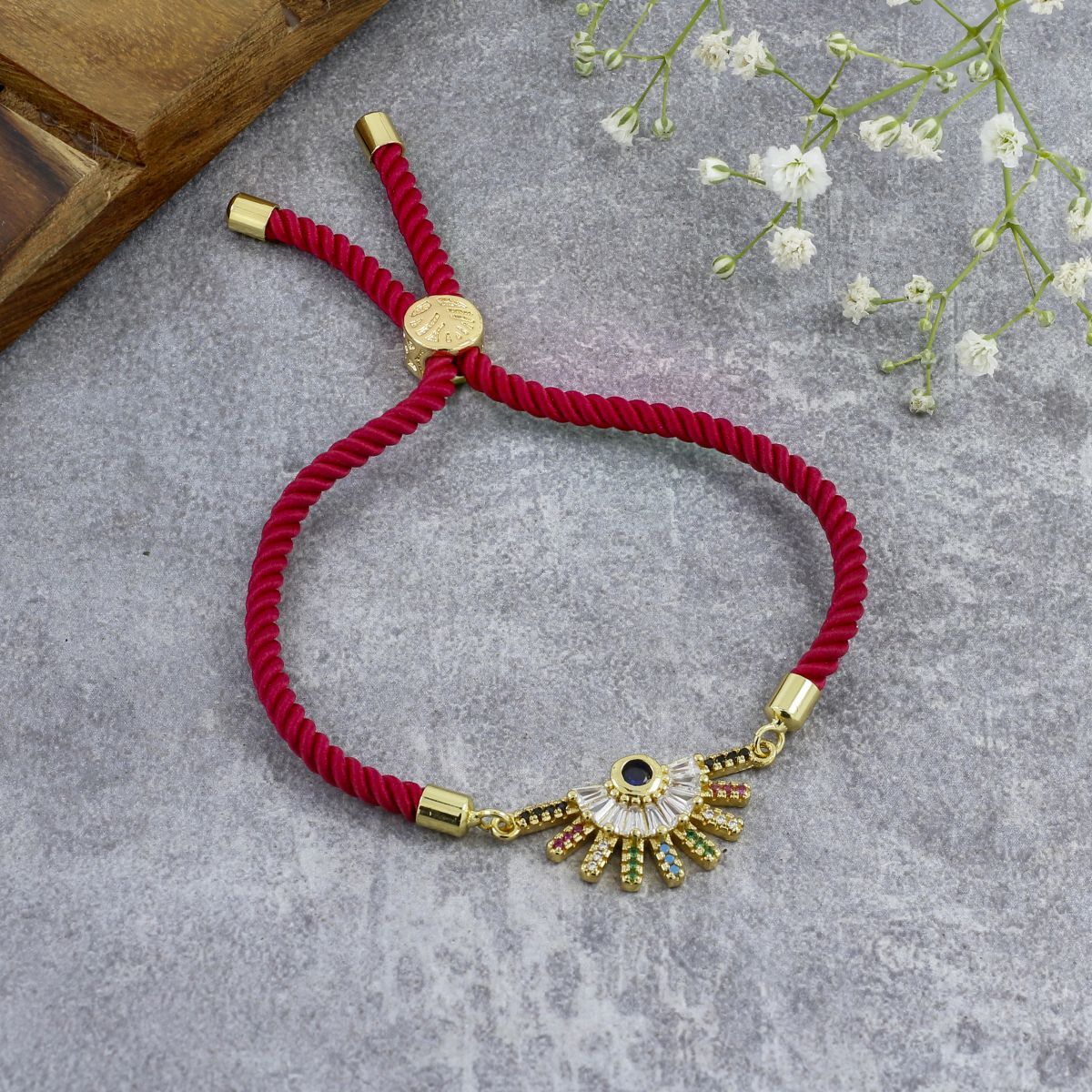 Rainbow Colourful Gold Pink CZ Adjustable Thread Bracelet Bulk