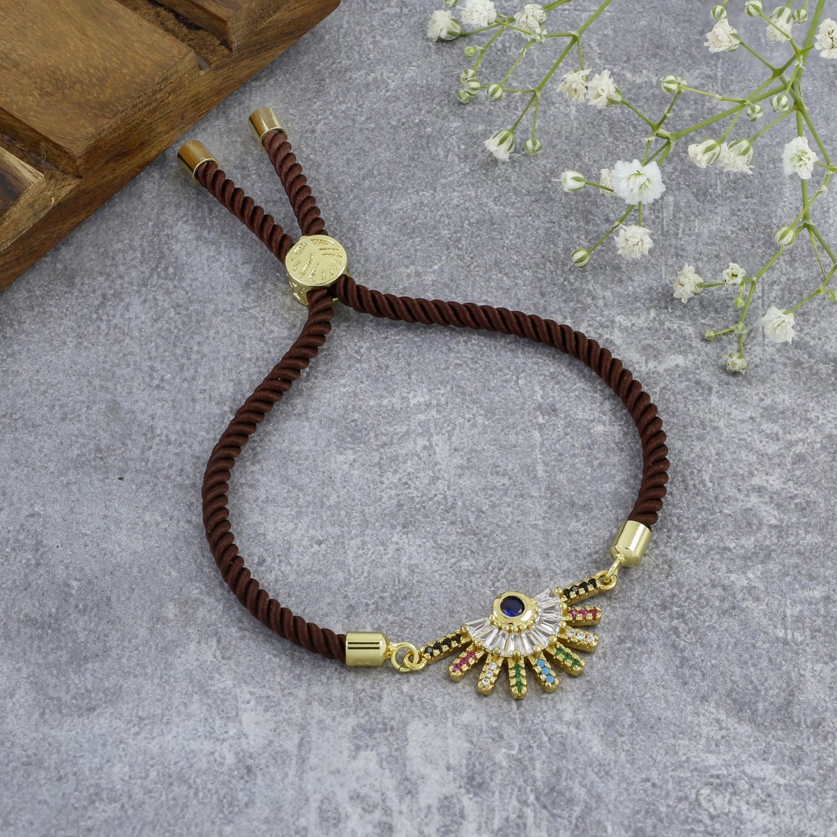 Rainbow Colourful Gold Brown CZ Adjustable Thread Bracelet Bulk