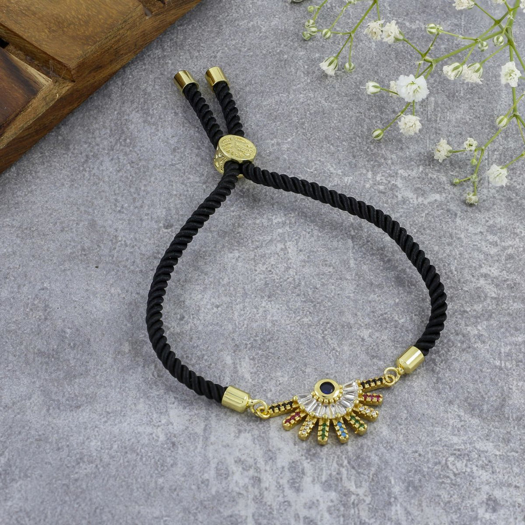 Rainbow Colourful Gold Black CZ Adjustable Thread Bracelet Bulk