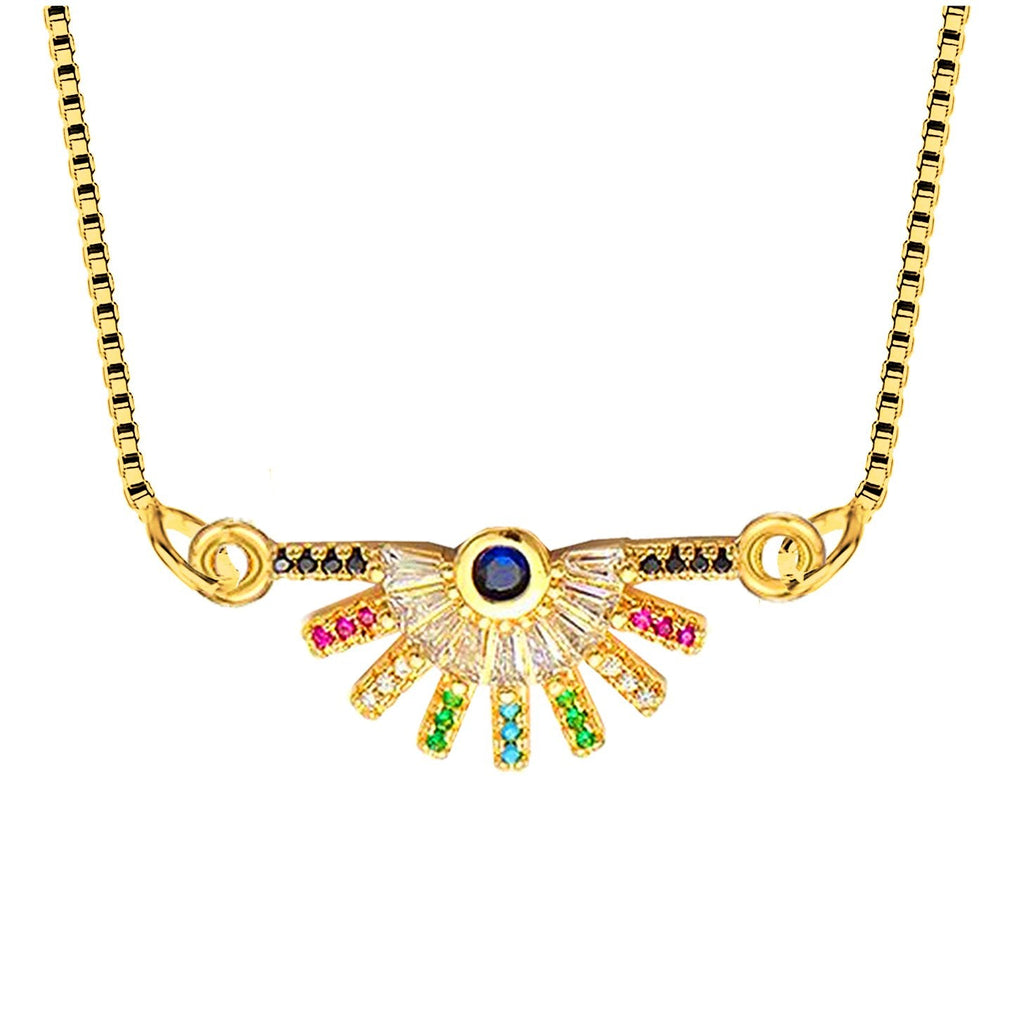 Rainbow Colourful 18K American Diamond Necklace Pendant Chain Bulk