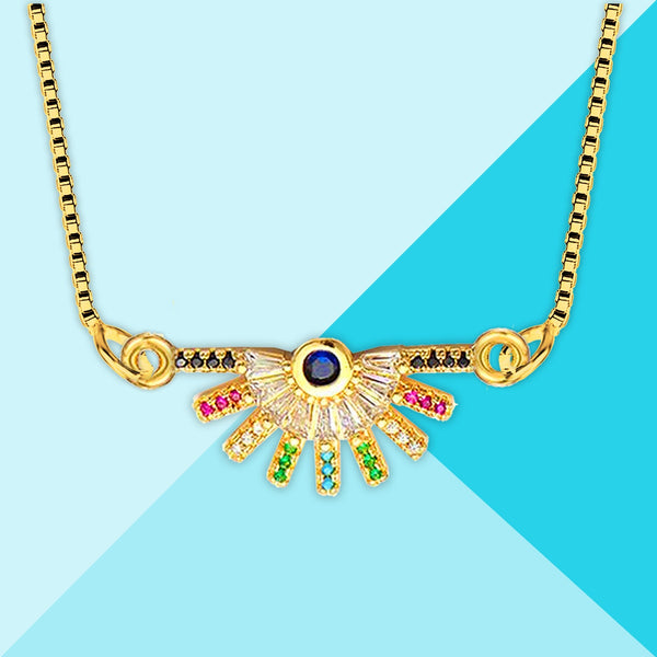 Rainbow Colourful 18K American Diamond Necklace Pendant Chain Bulk Main image