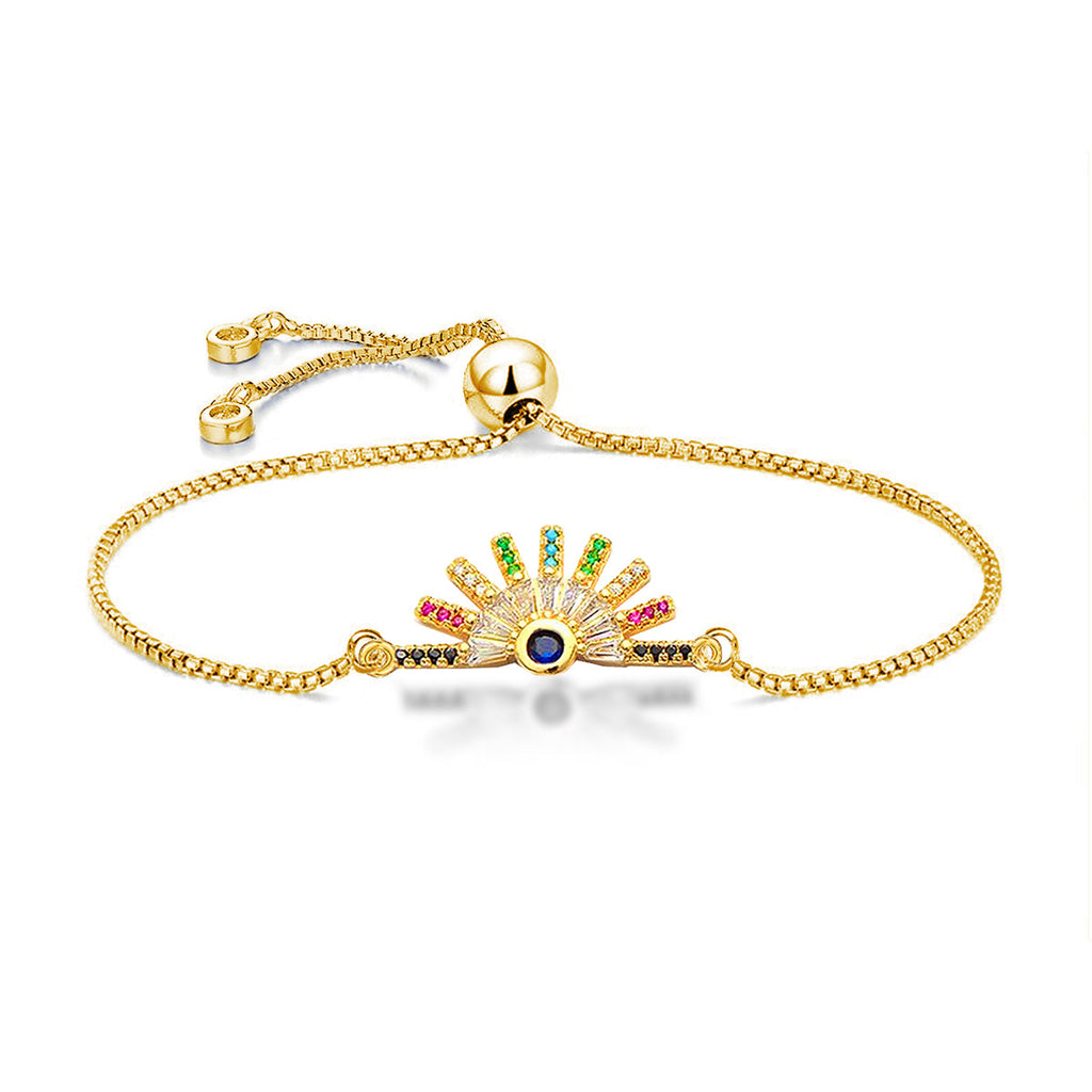 Rainbow Colourful Gold CZ American Diamond Slider Bracelet Bulk