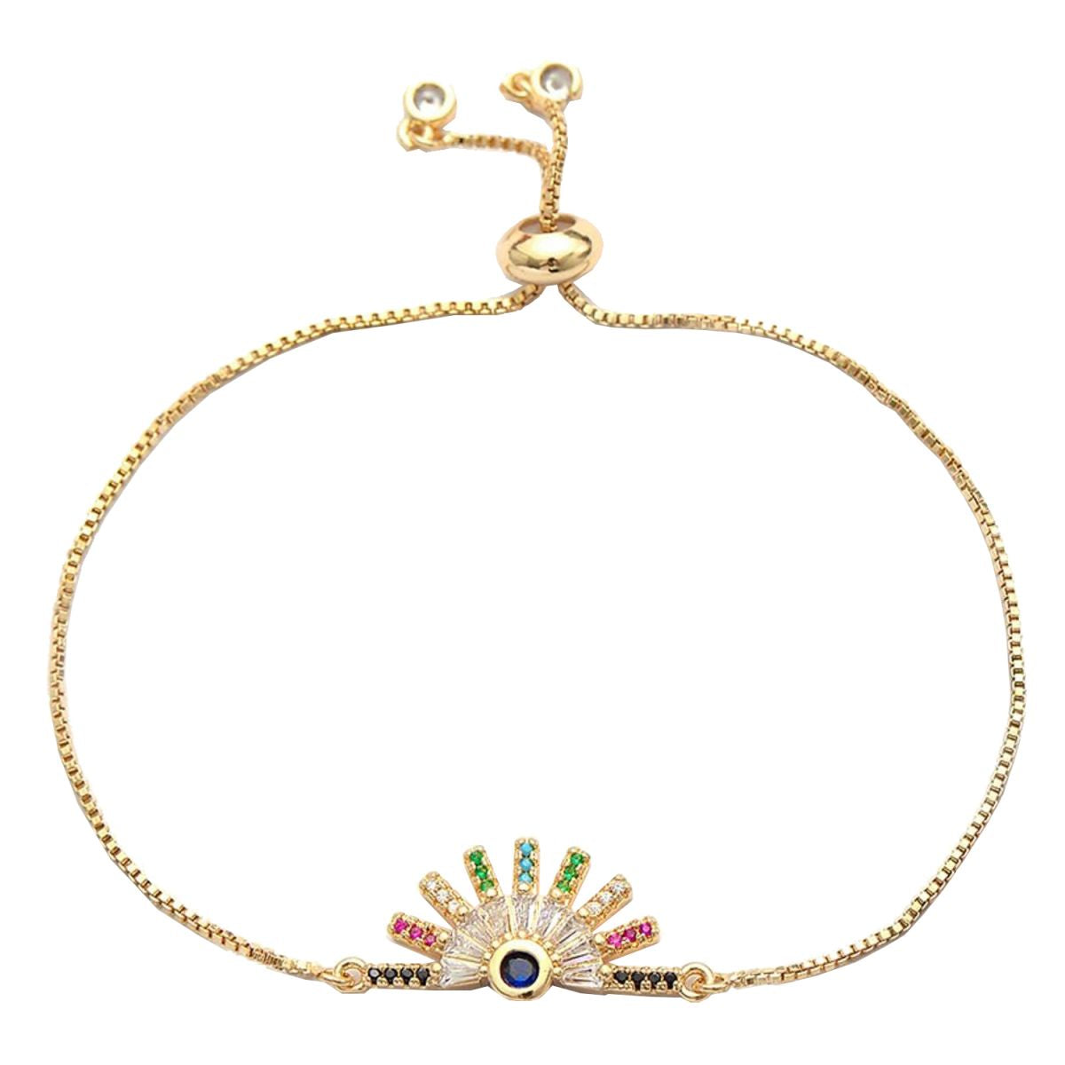 Rainbow Colourful Gold CZ American Diamond Slider Bracelet Bulk