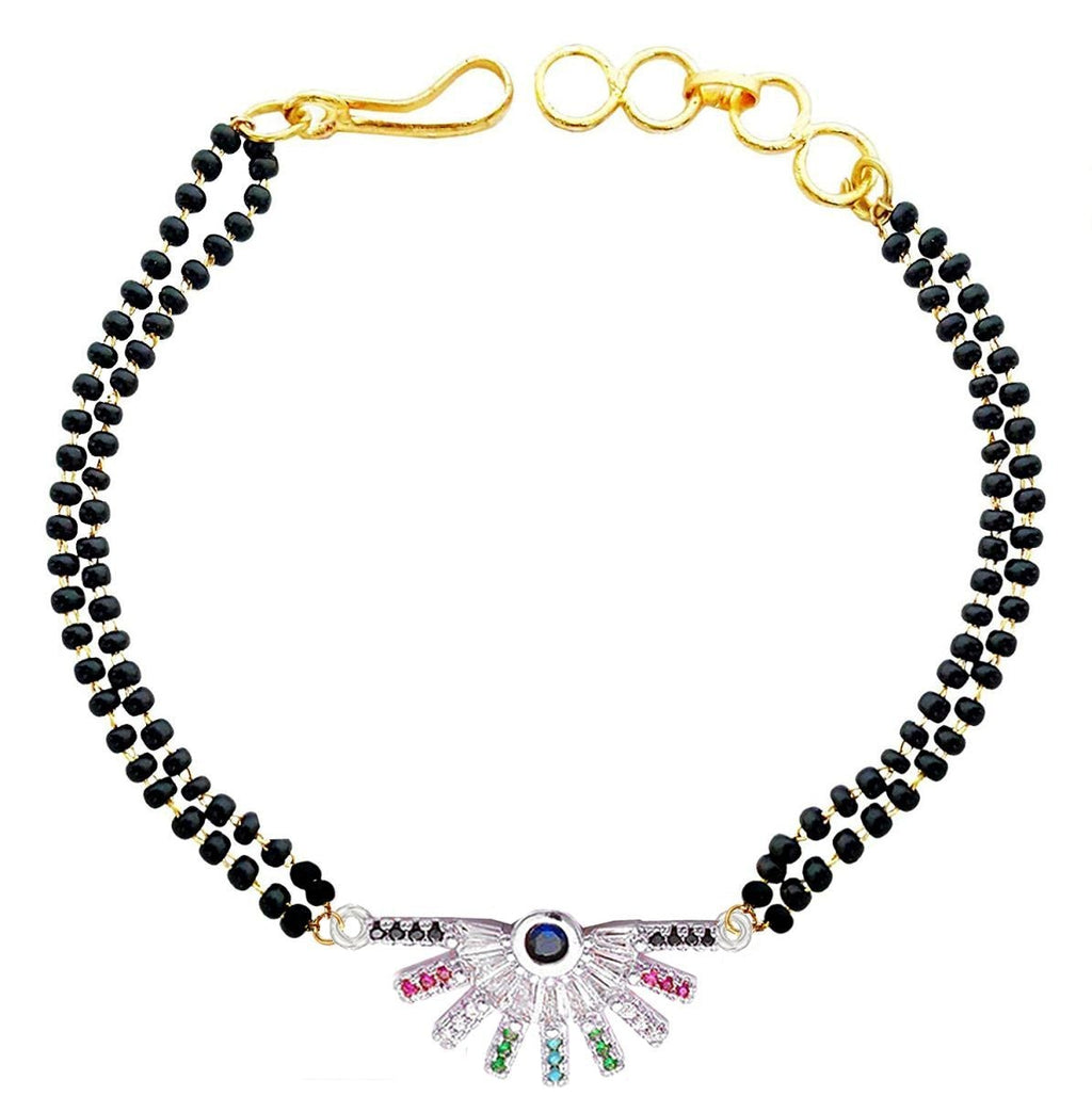 Delicate Rainbow Colourful 18K Gold Cubic Zirconia American Diamond Ball Slider Expandable Adjustable Hand Wrist Mangalsutra Bracelet Women
