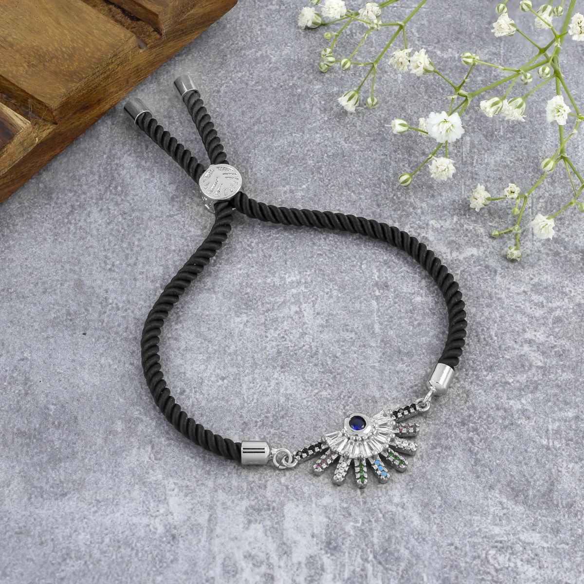 Rainbow Colourful Silver Brown Cubic Zirconia Thread Bracelet Bulk